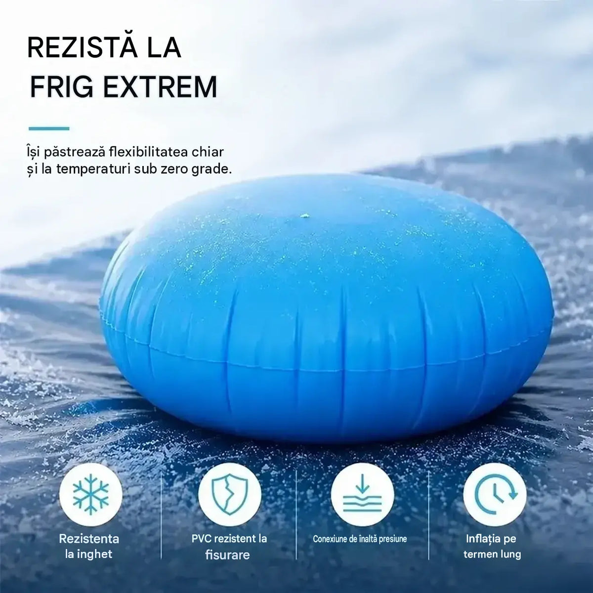 ❄️ Pernă gonflabilă pentru piscină – protejează structura piscinei împotriva presiunii gheții și facilitează evacuarea apei și a zăpezii acumulate.