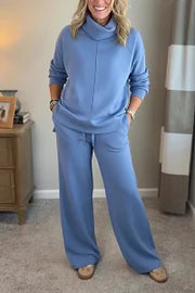 🍂🐏【S-5XL】Set de călătorie din două piese pentru femei, compus dintr-un pulover cu guler (cu fante laterale) și pantaloni casual 🔥