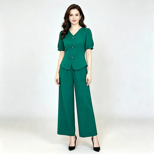 🌸【Tricou + pantaloni largi】Set modern retro din material mătase rece—— răcoros, elegant și super confortabil ✨
