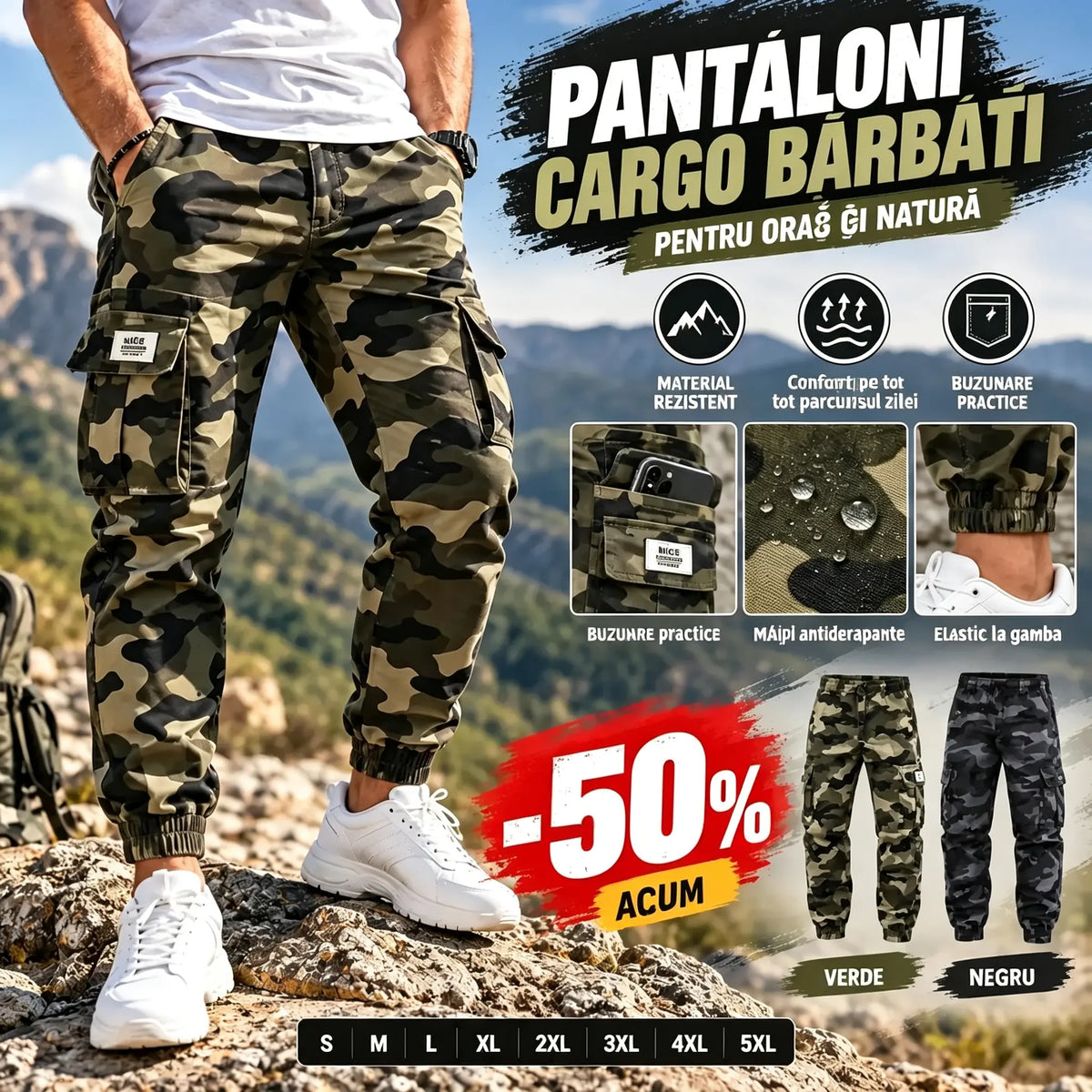 🛠️👖 Pantaloni de lucru rezistenți, de tip tactic – amestec de nailon și bumbac, cu numeroase buzunare funcționale, ideali pentru munca în aer liber 🌲
