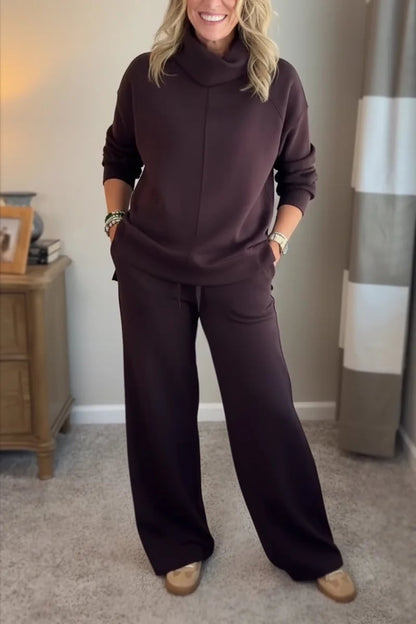 🍂🐏【S-5XL】Set de călătorie din două piese pentru femei, compus dintr-un pulover cu guler (cu fante laterale) și pantaloni casual 🔥