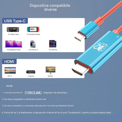 🔥OFERTĂ LIMITATĂ: Reducere de 50%! 🔥 Cablu adaptor USB-C la HDMI pentru Switch