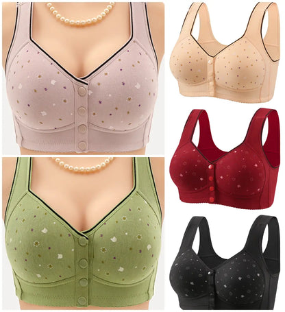 😍[Set de 3 bucăți] Sutien fără sârmă, cu închidere în față, pentru femei [40–120 kg] ❤️ Confortabil, cu proprietăți antibacteriene, din bumbac natural