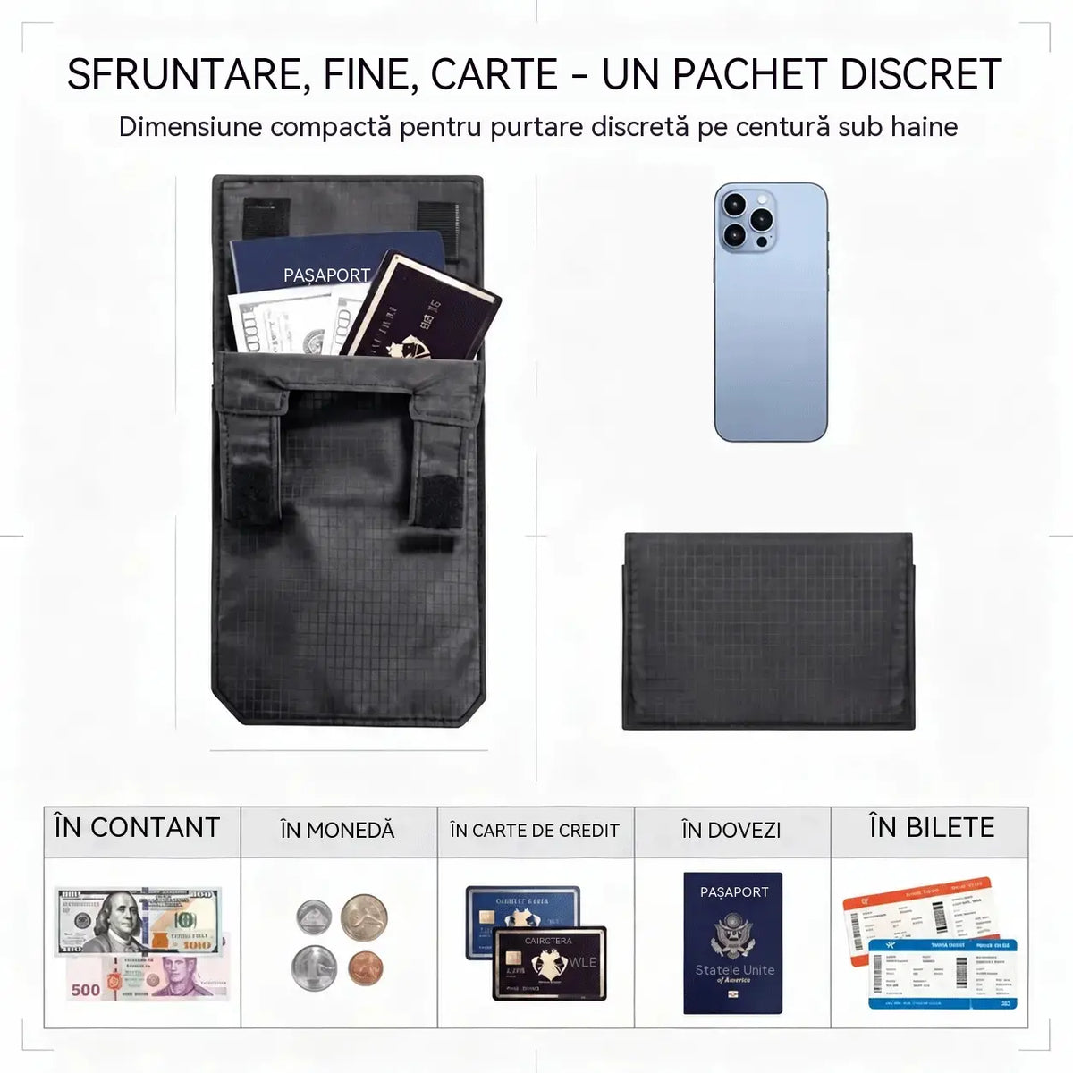 💳✈️Centră discretă pentru bani și documente de călătorie (pașaport, numerar, carduri) – Borsetă de talie portabilă și sigură pentru aeroporturi, călătorii urbane și aventuri în aer liber 🌍