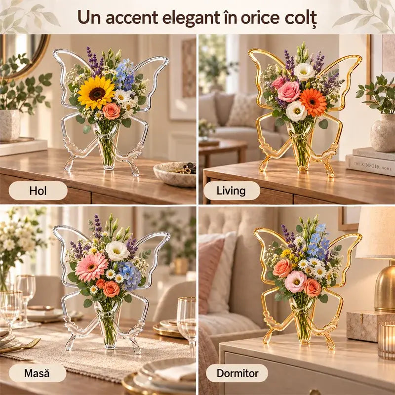 🦋 Vază Decorativă în Formă de Fluture – Accent Artistic și Elegant pentru Florile Tale! (Acrilic Transparent, Disponibilă în 3 Culori)