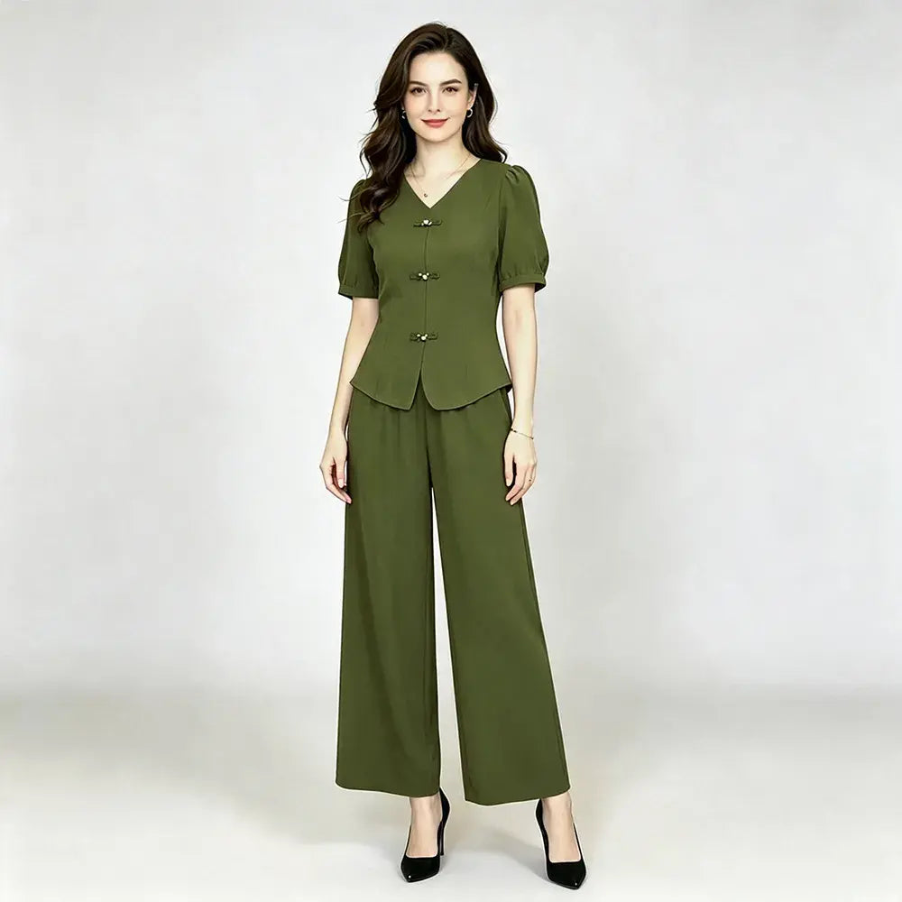 🌸【Tricou + pantaloni largi】Set modern retro din material mătase rece—— răcoros, elegant și super confortabil ✨