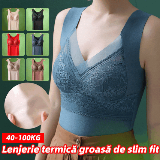 🔥Set de 3 piese ❤️ 40–100 kg Lenjerie termică de toamnă-iarnă cu detalii din dantelă și umplutură din „catifea de rață”; cu un design frumos pe spate și susținere care ridică bustul și previne lăsarea acestuia ✅