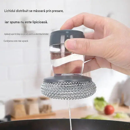 🧽Perie de frecat cu dozator, OFERTĂ LIMITATĂ! 💪 Ideală pentru oale, tigăi și vase. Curățare rapidă și ușoară, fără efort! 🍳