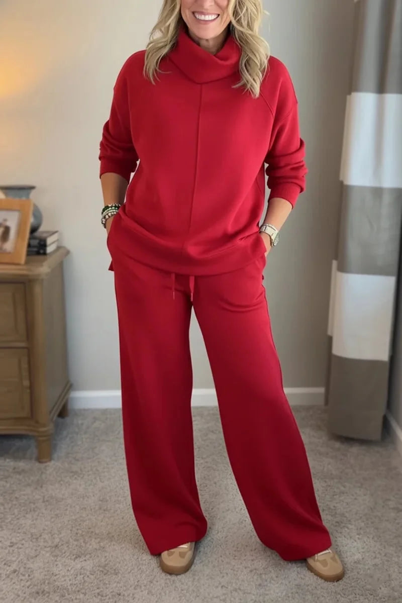🍂🐏【S-5XL】Set de călătorie din două piese pentru femei, compus dintr-un pulover cu guler (cu fante laterale) și pantaloni casual 🔥