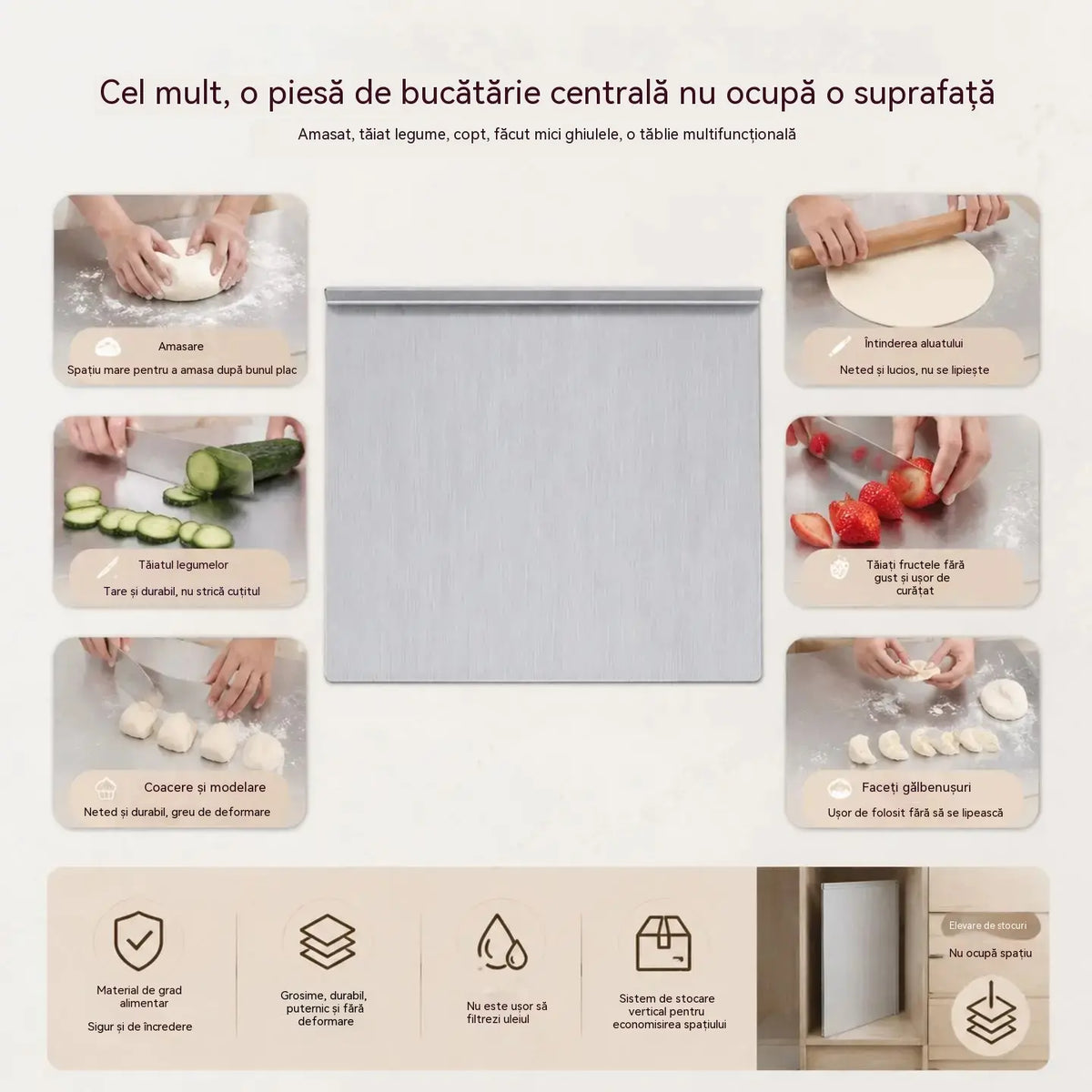 🔪 Tocător din oțel inoxidabil cu margine îndoită – Extra gros și multifuncțional, ideal pentru bucătăria profesională și uz casnic 🍽️