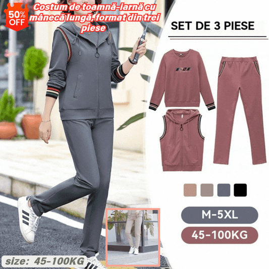 🔥【45-100KG】😍Costum de toamnă-iarnă cu mânecă lungă, format din trei piese (vestă + mânecă lungă + pantaloni)