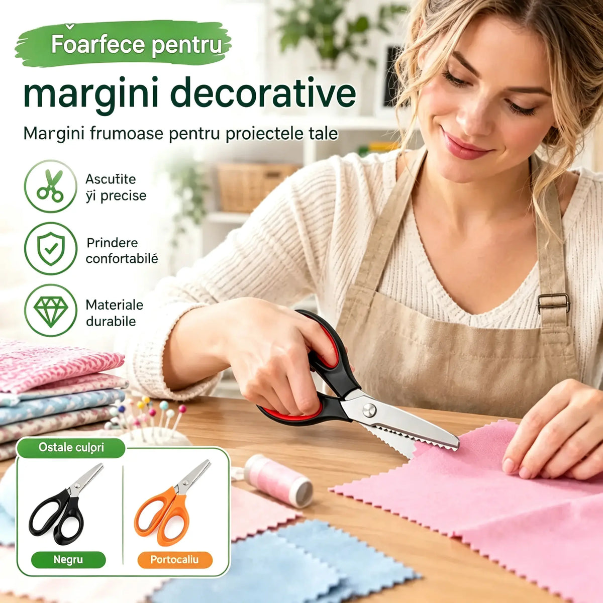 ✂️Foarfece profesionale cu lamă zimțată pentru cusut, lucru manual și proiecte DIY de zi cu zi.