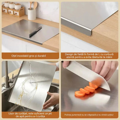 🔪 Tocător din oțel inoxidabil cu margine îndoită – Extra gros și multifuncțional, ideal pentru bucătăria profesională și uz casnic 🍽️