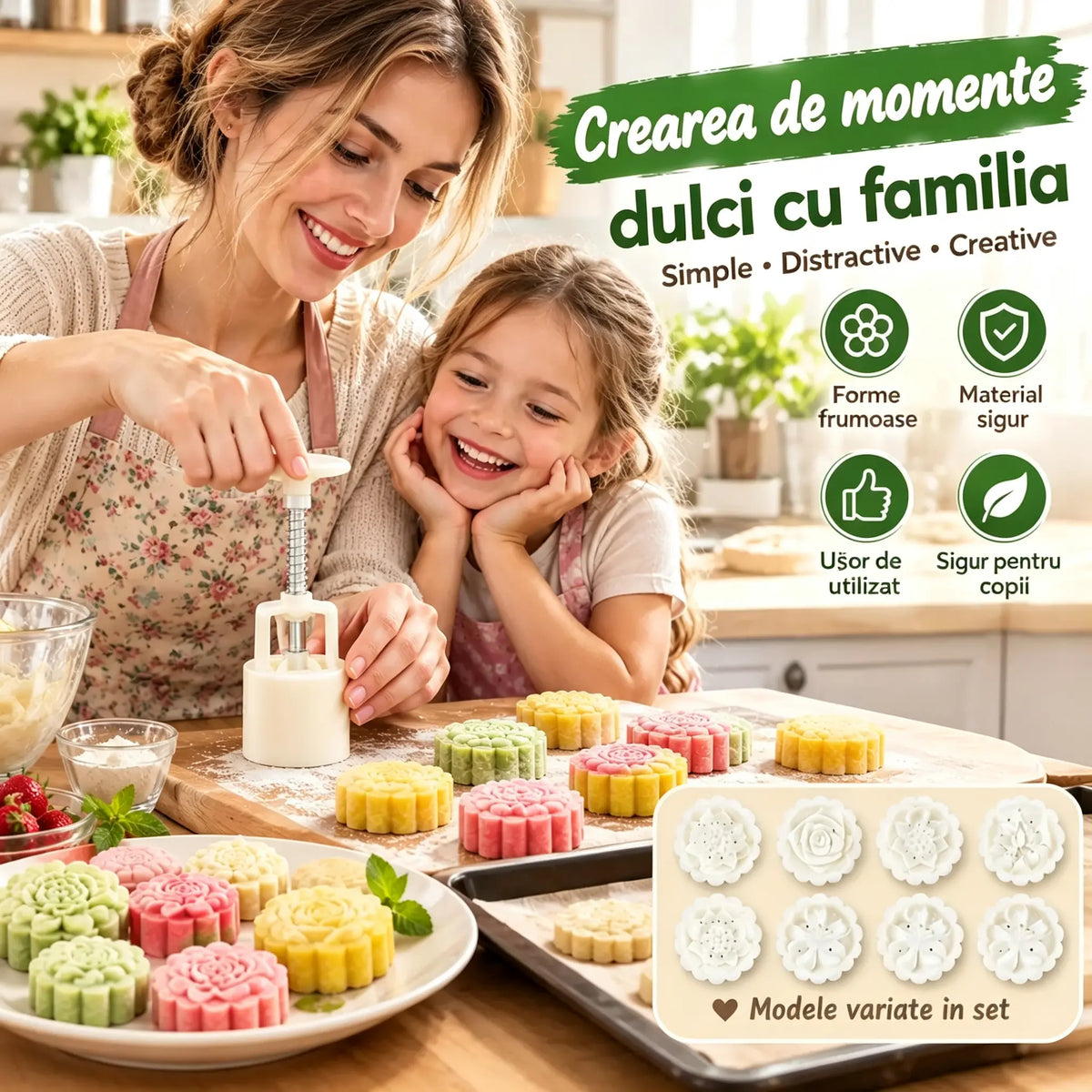 ✨😍【4 bucată】Comoara bucătăriei — matrițe pentru modelare: modele tridimensionale pentru aluat, găluște și deserturi, realizate cu o singură apăsare