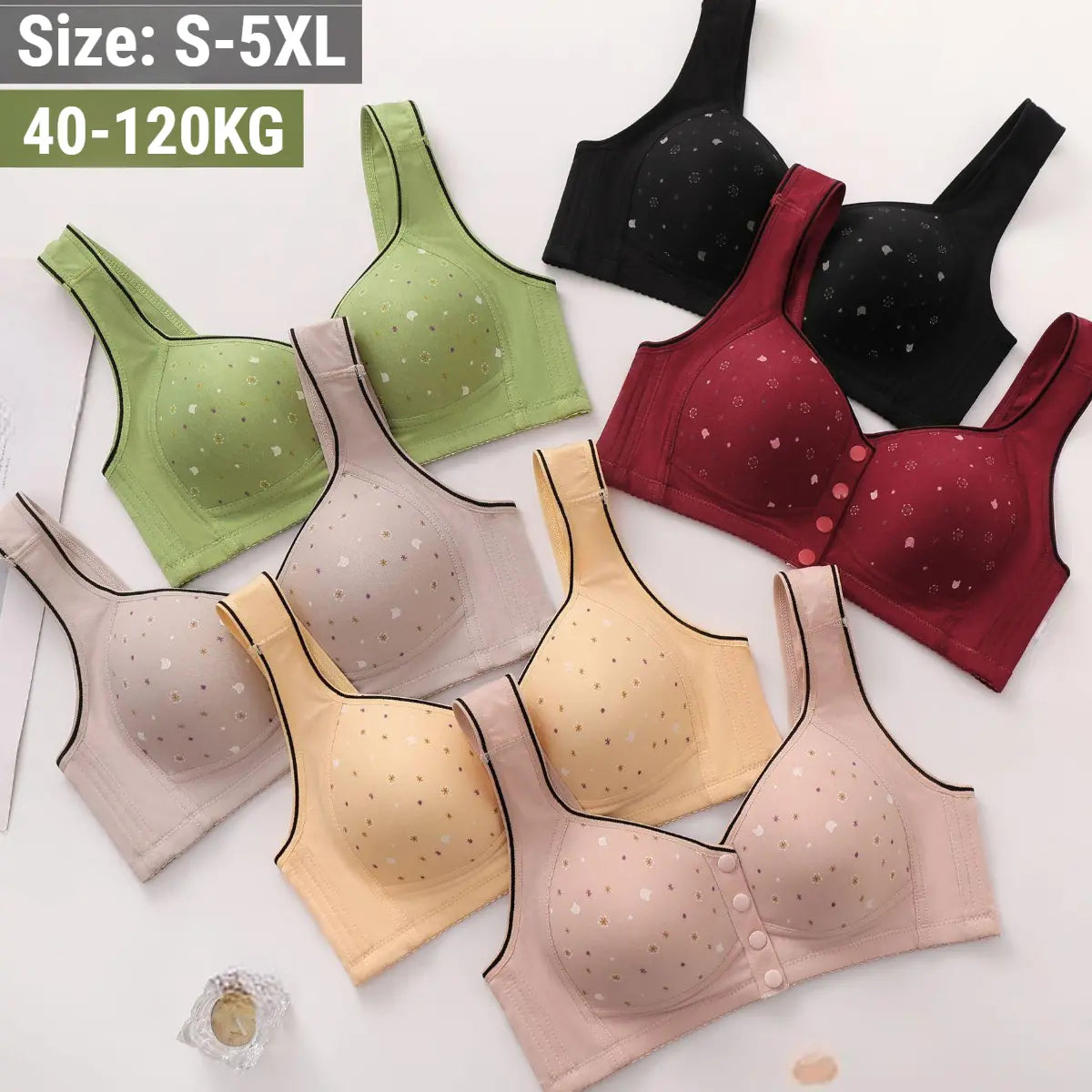 😍[Set de 3 bucăți] Sutien fără sârmă, cu închidere în față, pentru femei [40–120 kg] ❤️ Confortabil, cu proprietăți antibacteriene, din bumbac natural