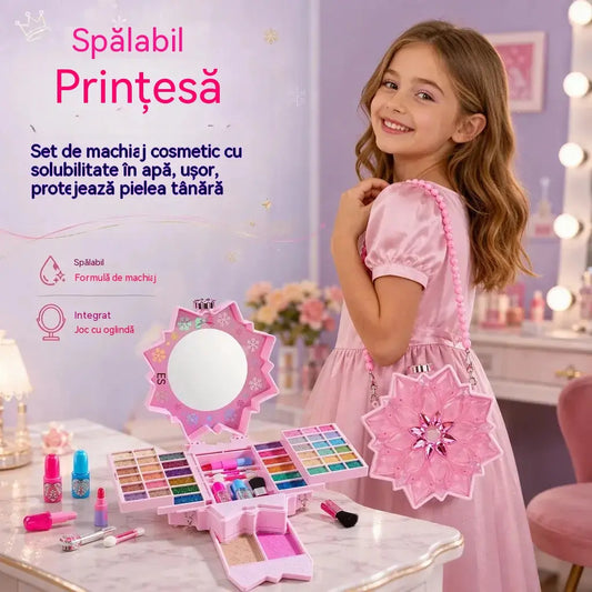 💄 Ofertă limitată: 49% reducere! ✨ Set de machiaj pentru prințese, lavabil: jucărie de simulare a machiajului, sigură și netoxică pentru copii 👸