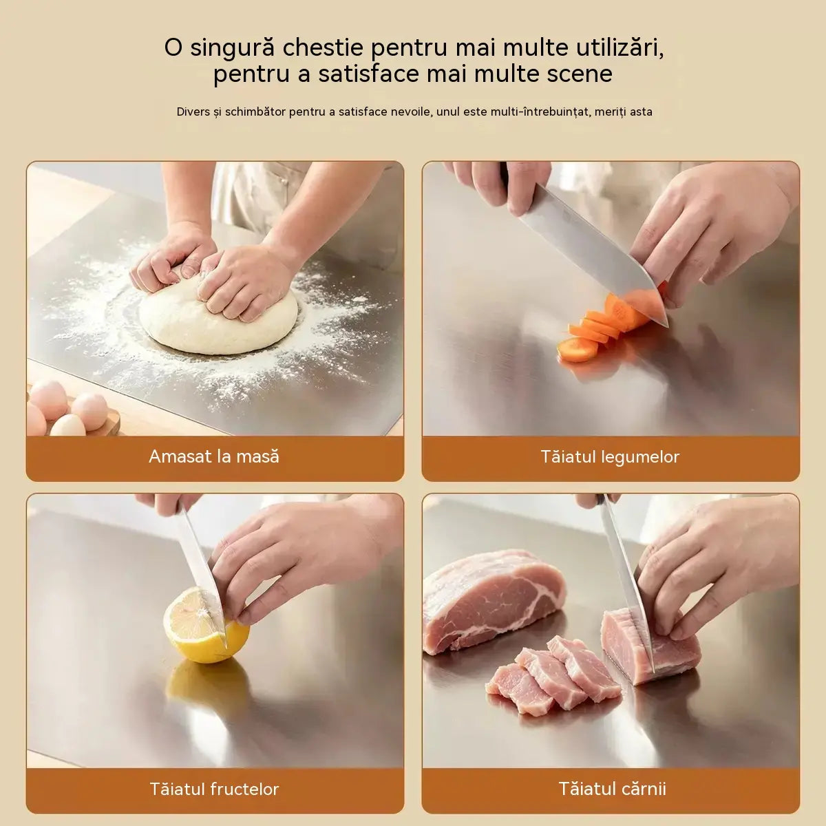 🔪 Tocător din oțel inoxidabil cu margine îndoită – Extra gros și multifuncțional, ideal pentru bucătăria profesională și uz casnic 🍽️
