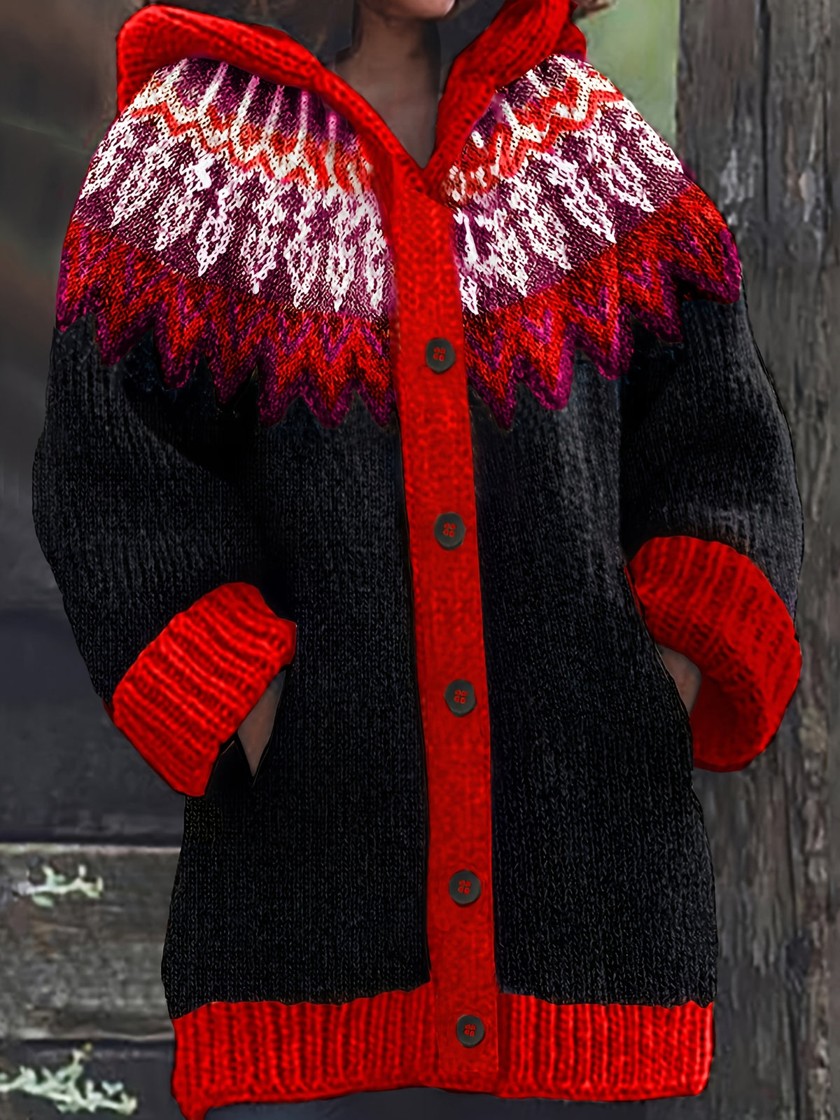 【S~5XL】✨O jachetă elegantă, în stil retro, cu imprimeu colorat și glugă