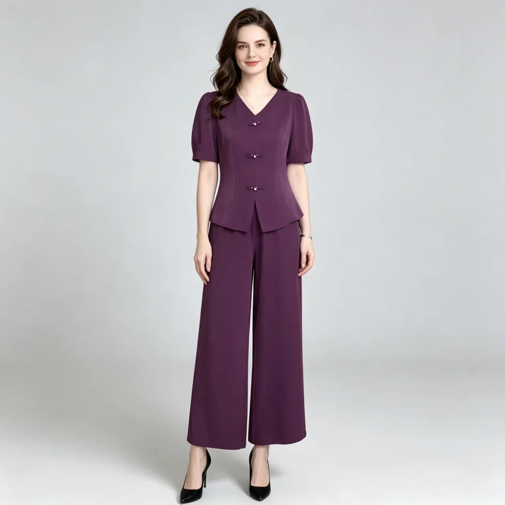 🌸【Tricou + pantaloni largi】Set modern retro din material mătase rece—— răcoros, elegant și super confortabil ✨